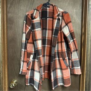 Romantic Soul Women's Orange Plaid Open-Front Coatigan